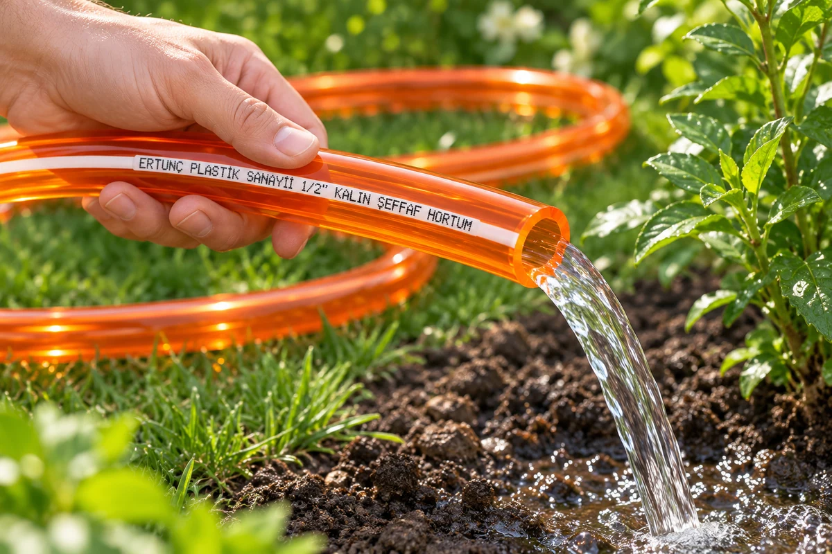 Thick-Wall Clear Hose — orange garden watering hose, illustrative use