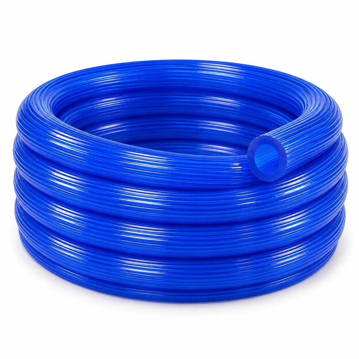 Thick-Wall Soft Hose — blue coil with longitudinal ribs