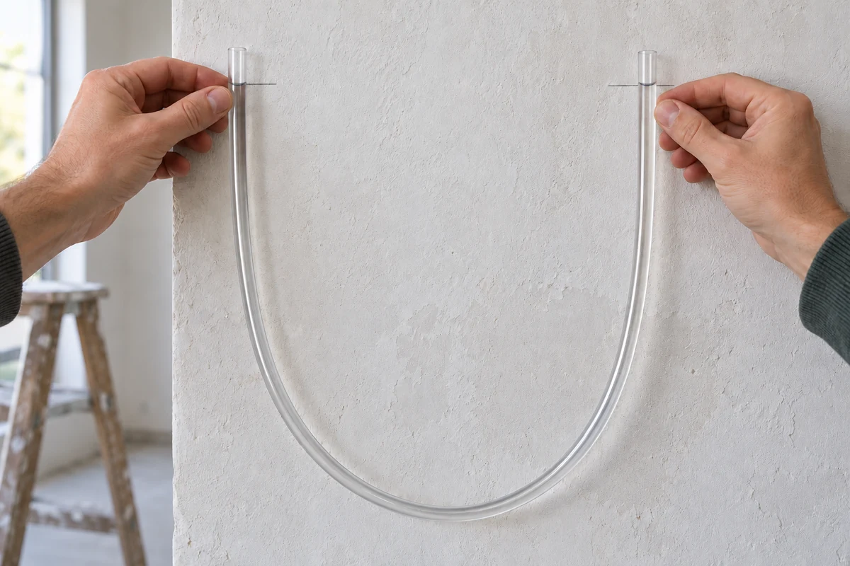 Clear Water Level Hose used for elevation transfer — illustrative scene